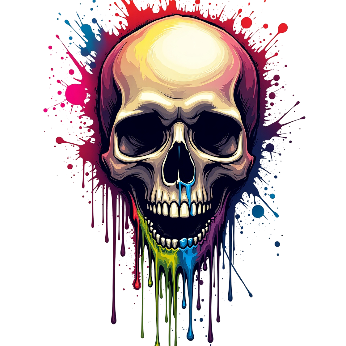 Drooling Skull - Bursting colors skull PrintPromp pure cotton AI T-Shirt