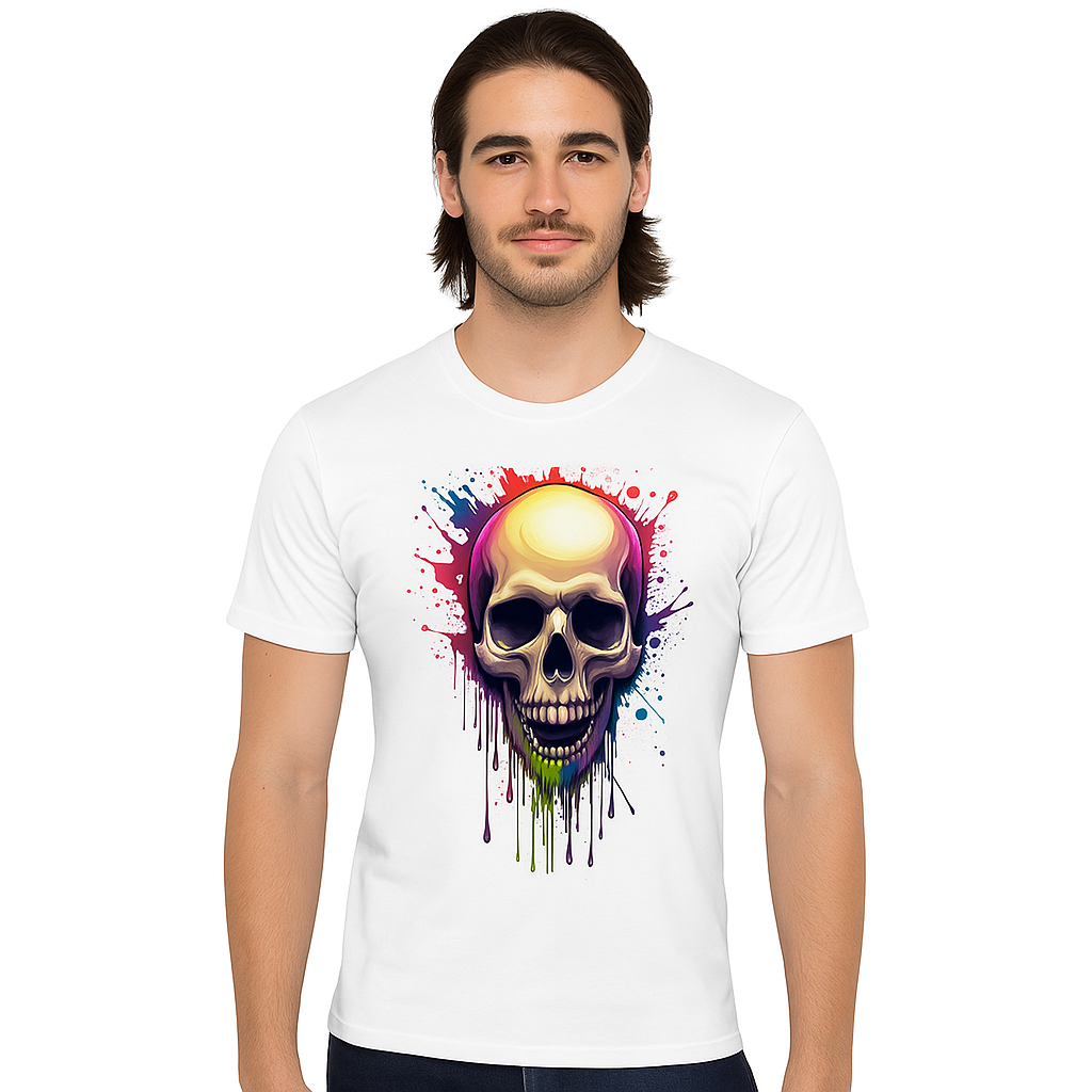 Drooling Skull - Bursting colors skull PrintPromp pure cotton AI T-Shirt